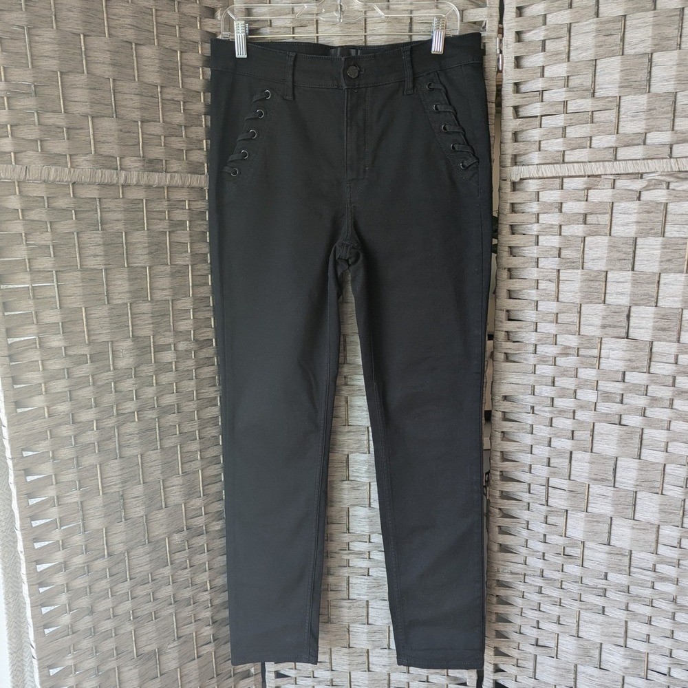 White House Black Market Slim Sculpt Pants Black Jeans Denim Lace Up Grommet 8